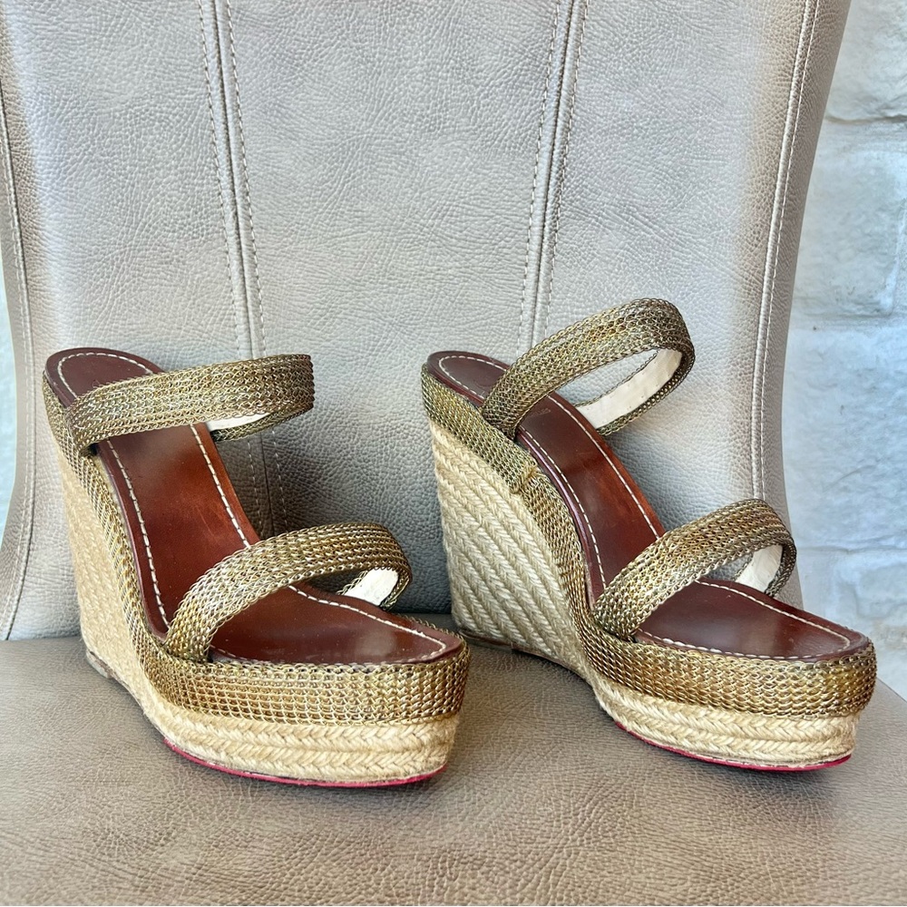 Christian Louboutin Cadena Tresse 140 Platform Wedges Espadrilles Gold Euro 40